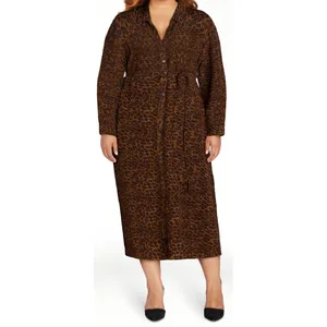 Time and Tru Womens Shirt Dress Size XL Brown Leopard Button-Front Long Sleeve thumbnail 9