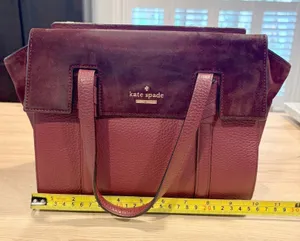 Kate Spade Burgundy Pebbled Leather and Suede Satchel Crossbody‎ Bag thumbnail 1