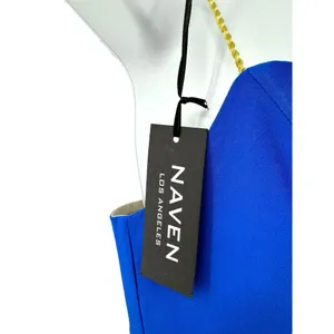 New‎ Naven Royal Blue Gold Braid Straps Sweetheart A Line Mini Dress Size Medium thumbnail 2