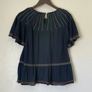 ANTHROPOLOGIE Maeve Chamonix Rainbow Stitched Embroidered Top thumbnail 8