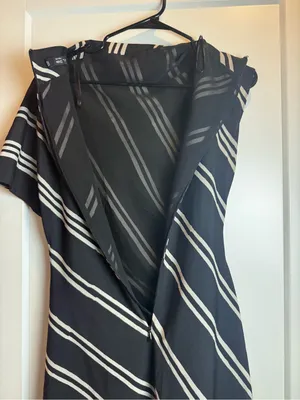 Mango Draped Striped Midi Dress Black White Italian‎ Fabric Size US 4-Small thumbnail 10
