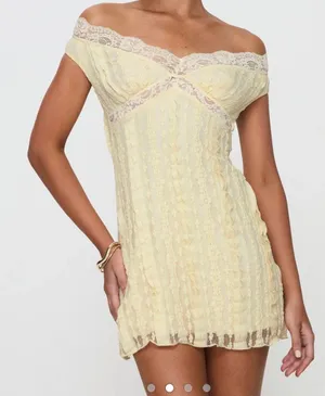 Off The Shoulder Yellow Mini Dress thumbnail 2