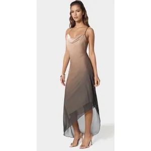 Bebe ombre Gold Boho Midi Sleeveless wedding guest Flowy Resort Dress small NWT thumbnail 2