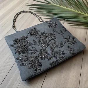 BEBE Black Beaded Evening Purse – Floral Shoulder Bag thumbnail 1