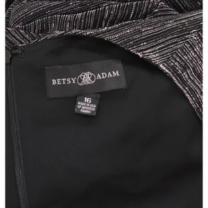 Betsy & Adam Ruched Surplice V Neck Long Sleeved Dress Black / Silver 16 thumbnail 3