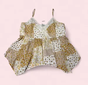 American Eagle Outfitters White and Gold Floral Patchwork Tank Top thumbnail 1