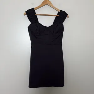 Lulus Perfected Aesthetic‎ Black Satin Ruffled Bustier Mini Dress Size S thumbnail 3