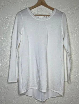 Soft‎ Surroundings White Mixed Media Knit Back Pleat Tunic Sweater Small thumbnail 1