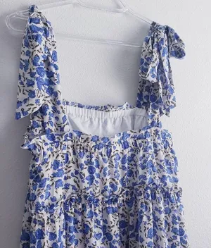 Floral Mini Lined Ruffle Beach Dress thumbnail 8