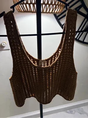 wild fable Brown Crochet Scoop Neck Crop Top thumbnail 1