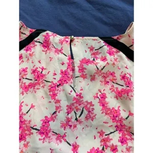 Banana Republic Pink Cherry Blossom Floral Blouse Black Trim Size M thumbnail 11