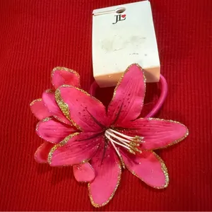 Pink Floral Hair Ponytail Holder thumbnail 2