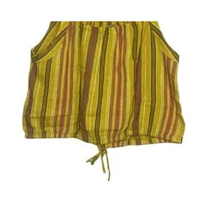 NWT prAna Smocked Sleeveless Tie Little Palm Stripe Cami Crop Top Medium Yellow thumbnail 10