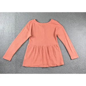 Henley Babydoll Waffle Knit Peplum‎ Top Women S L/S V Neck Cottagecore Peasant thumbnail 2