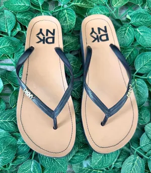 DKNY black leather flip flops #summer #designer thumbnail 1