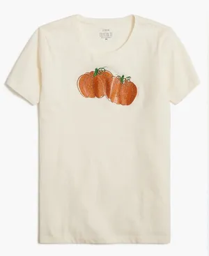 J. Crew Cream Short Sleeve Collectors Tee with Glitter Pumpkin Trio | Size XL thumbnail 1