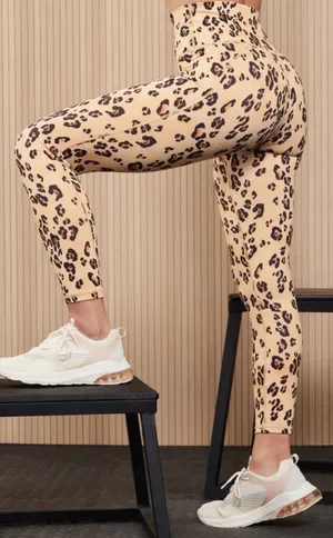 Fabletics PowerHold‎ High Waisted Leopard Print Leggings Tan Brown XS thumbnail 1