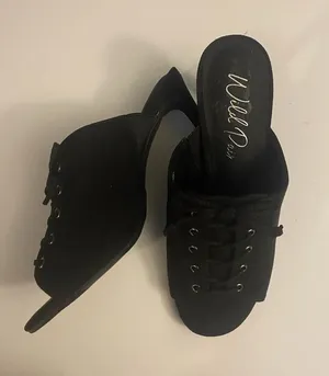 NW Diva Black Lace-Up Open-Back Mule Heels thumbnail 1