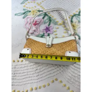 Etienne Aigner Woven Rattan Shoulder Bag White Trim‎ Polka Dot Lining 21750 thumbnail 6