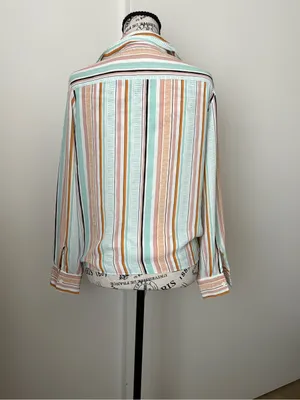 Rachel Zoe Striped Tie-Front Blouse in Mint, Peach & Cream thumbnail 4