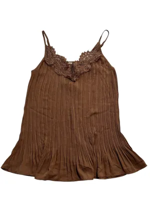 BiBi Brown Pleated Cami with Lace Trim Size XL thumbnail 3