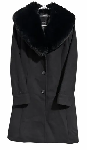 Lauren Ralph Lauren‎ Faux-Fur-Collar Wool Blend Coat Black Women's Size 4 thumbnail 1