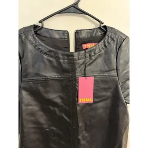 NWT THML MSRP $98 Wynne Black Faux Leather Vegan‎ Short Sleeve Short Dress S thumbnail 12