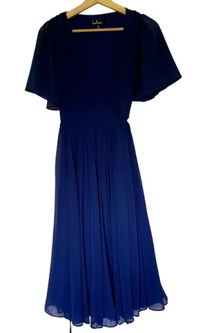 Lulus‎ Midi Wrap Dress XS Royal Blue Women Flutter Sleeve Chiffon thumbnail 1