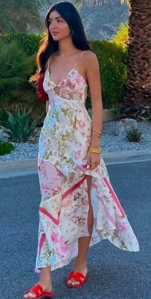 ZARA dress midi floral boho summer casual split satin wedding thumbnail 1