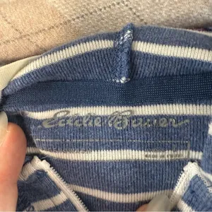Eddie Bauer Legendwash Blue White Stripe Full Zip Sweater Hoodie Cotton L thumbnail 5
