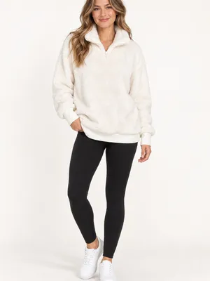 Mondetta Women’s Ivory Plush Sherpa Quarter Zip Pullover Sweater Size M thumbnail 3