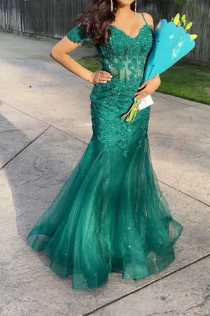 Emerald Green Pageant Prom Gown thumbnail 1