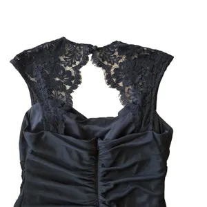 Black Lace Cap Sleeve Dress Sz 8 Cowl Neck Ruched Flattering Cocktail HOCO Gala thumbnail 14