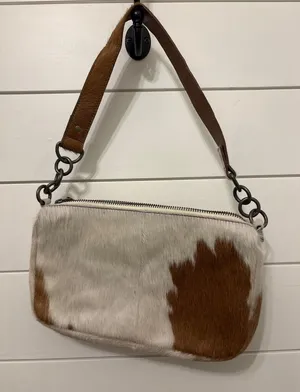 Free People Cowhide Leather Shoulder‎ Baguette Purse Brown White thumbnail 1