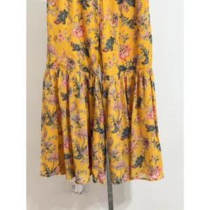 Janasya Yellow Floral Sharara Pants Women Size M Wide Leg Flared Palazzo Boho thumbnail 5
