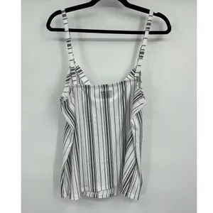 Laura Ashley Striped Tank Top Cami Sleeveless White Gray Womens Size XL NEW thumbnail 2