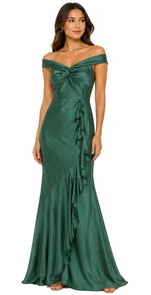 Cefian Formal Green Ruffle Long Gown Dress Size Small - C3-234 thumbnail 1