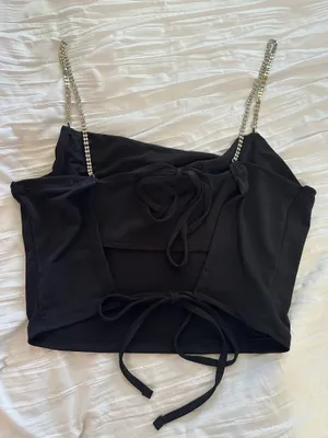Rhinestone Open Back Tank Black thumbnail 1