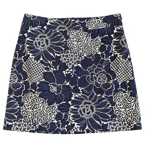 Talbots Navy Blue White Floral Cotton Blend Mini Skirt Tropical Summer Preppy 12 thumbnail 2