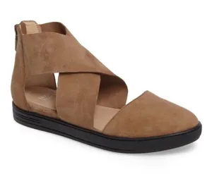 Eileen Fisher Carver Sandal‎ Size 7.5 Brown Nubuck Leather Criss Cross Capsule thumbnail 1