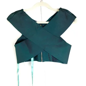 Mistress Rocks Emerald Green Cross Front Bandage Crop Top Large thumbnail 2