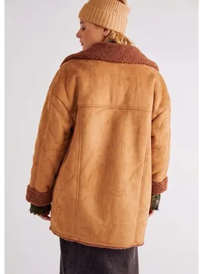 Free People Western Bohemian Retro 70s Faux Sherpa Suede Diogo Coat Size Large thumbnail 3