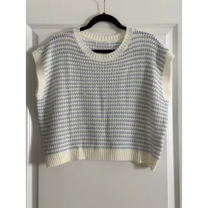 Knit Mix Blue White Striped Sweater Vest Sleeveless Knit Coastal Preppy Small thumbnail 2