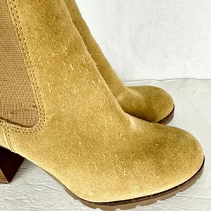 Tory Burch Stafford Suede Ankle Boots Size 8 Tan Beige Pull On Wood Block Heel thumbnail 7