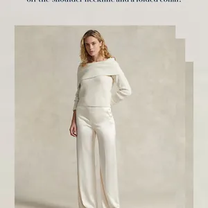 Polo by Ralph Lauren Off-Shoulder Ribbed Sweater in Cream thumbnail 2