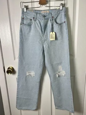 Ribcage High Rise Distressed Straight Ankle Blue Jeans Ojai Shore 27 thumbnail 4