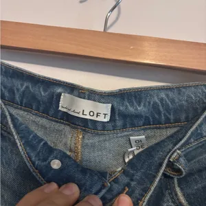 Ann Taylor LOFT Blue Denim High Rise Straight Jeans in Vintage Mid Indigo Wash thumbnail 7