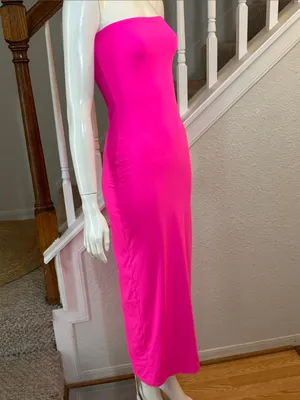 SKIMS Fits Everybody Tube Dress in a striking neon pink colorway size medium thumbnail 5