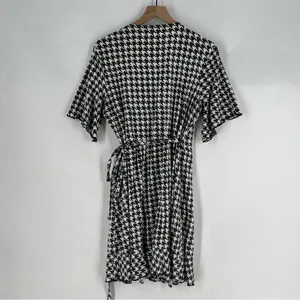 Passion Lilie Houndstooth Cotton Black White Ruffle Hem Mini Wrap Dress Size XL‎ thumbnail 9