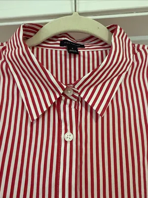 Ann Taylor Red and White Striped Button-Up Tunic thumbnail 3